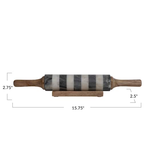 16&#x22; Striped Marble Rolling Pin with Wood Stand